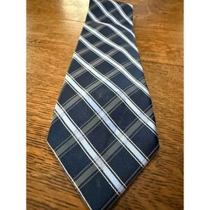 Nautica Mens Navy Blue Light Blue Plaid 100% Silk Necktie RN 121148